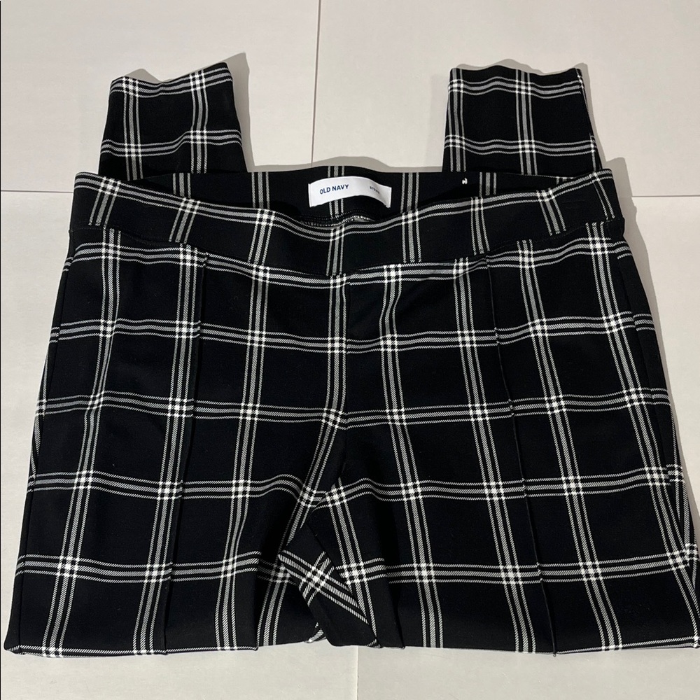 Old Navy Stevie Pants Leggings Black White Striped Plaid sz XL Casual Fall